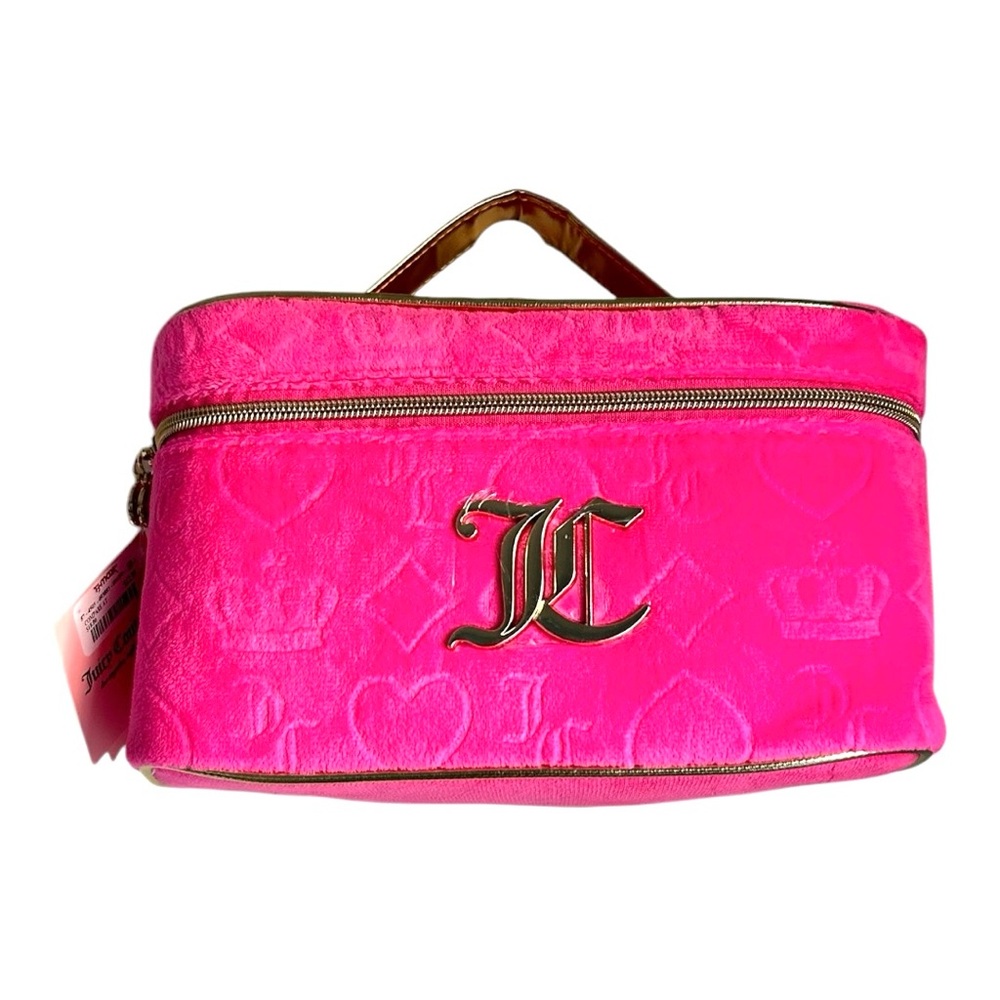 Juicy Couture Pink & Gold Velour Train Case Travel Make Up Bag NEW!!!
